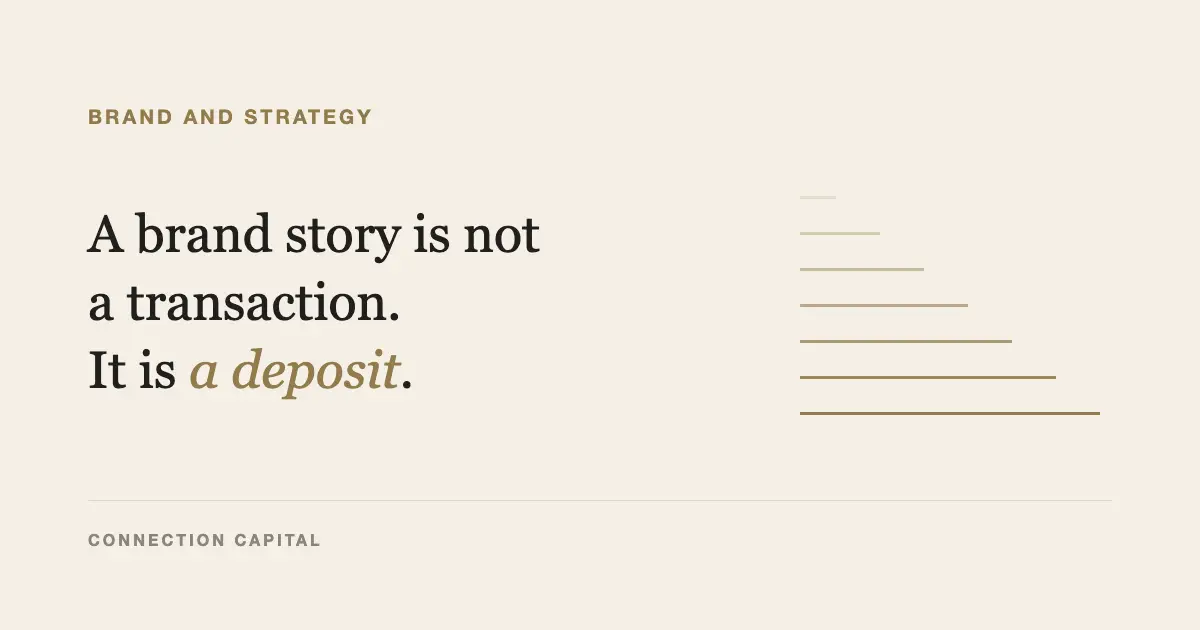Connection Capital article cover: a brand story is not a transaction, it is a deposit