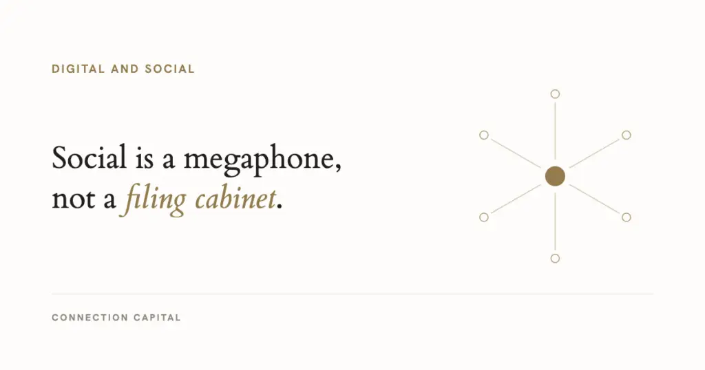 Connection Capital article cover: social is a megaphone, not a filing cabinet