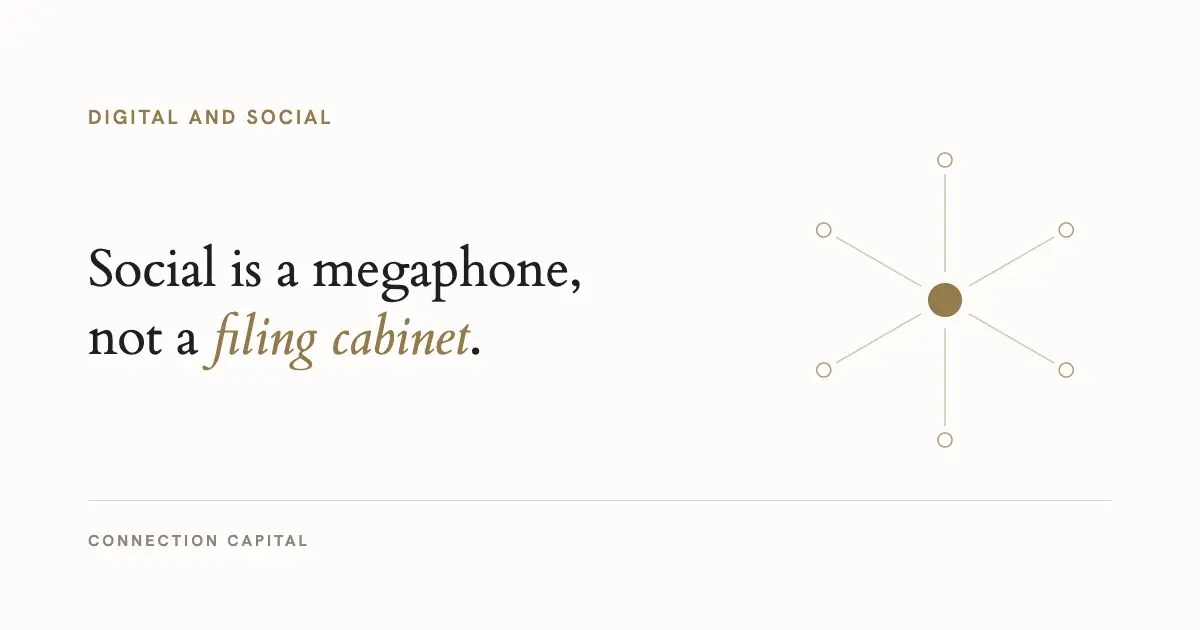 Connection Capital article cover: social is a megaphone, not a filing cabinet