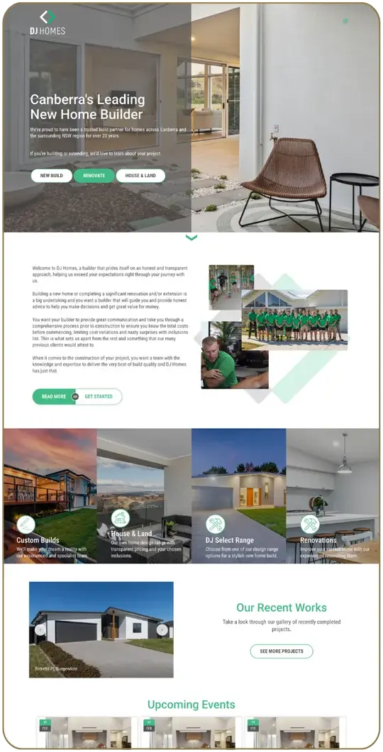 Home builder website shown on a phone