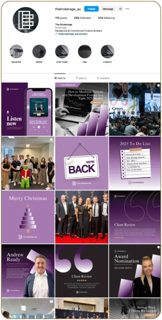 Mortgage broker Instagram feed shown on a phone